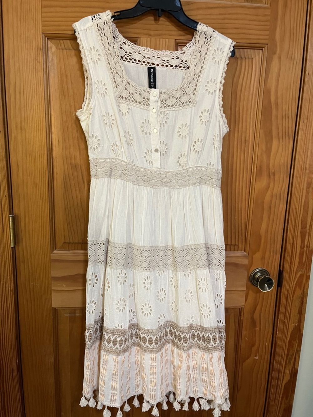 Sleeveless Cream Crochet-Trim Midi Dress